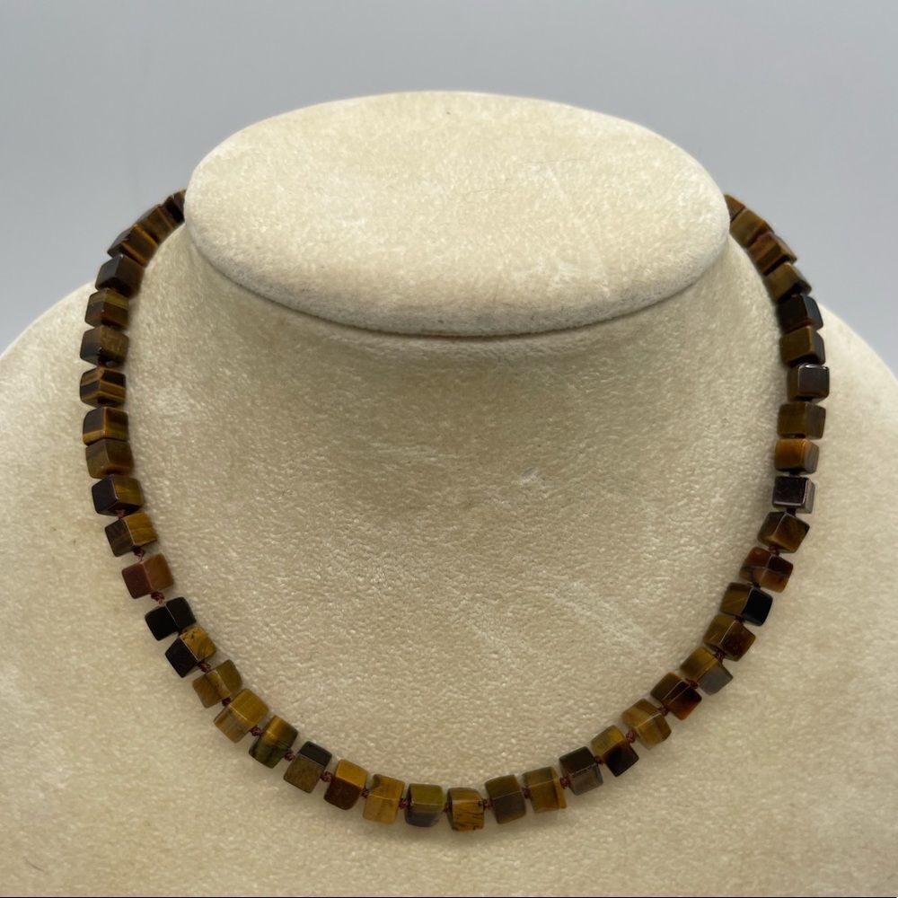 Tigers Eye Cube Shaped Necklace